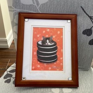 Cat print matted and framed. Great for the cat lover. Colorful and cute.